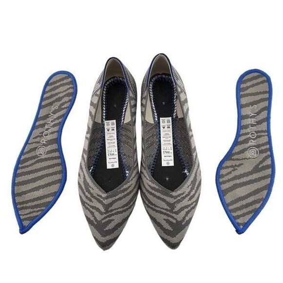 Rothy’s Womens The Point Gray Zebra Pointed Flats Shoes Size W6.5 - Picture 2 of 7